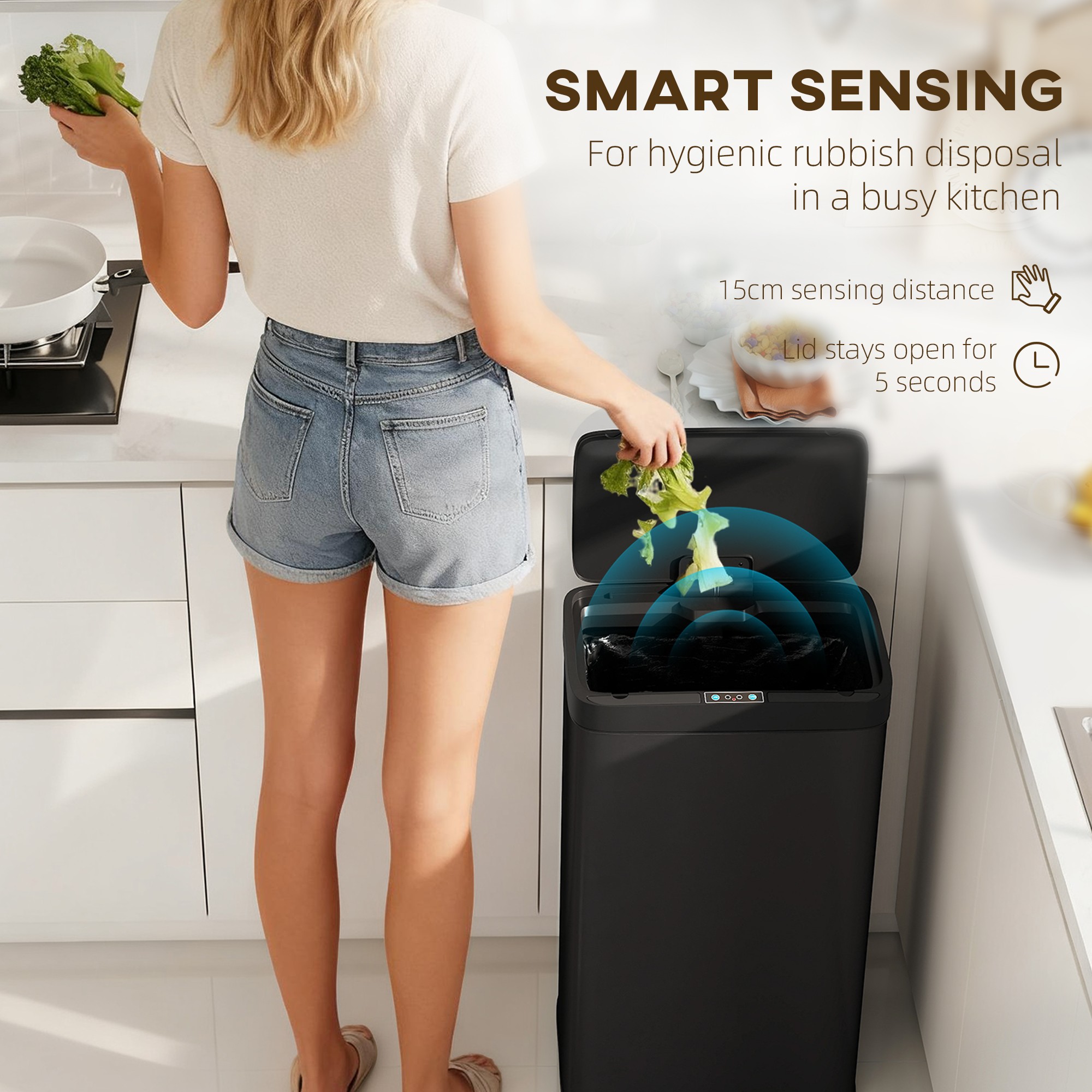 HOMCOM 45L Kitchen Sensor Bin - Black - image 4