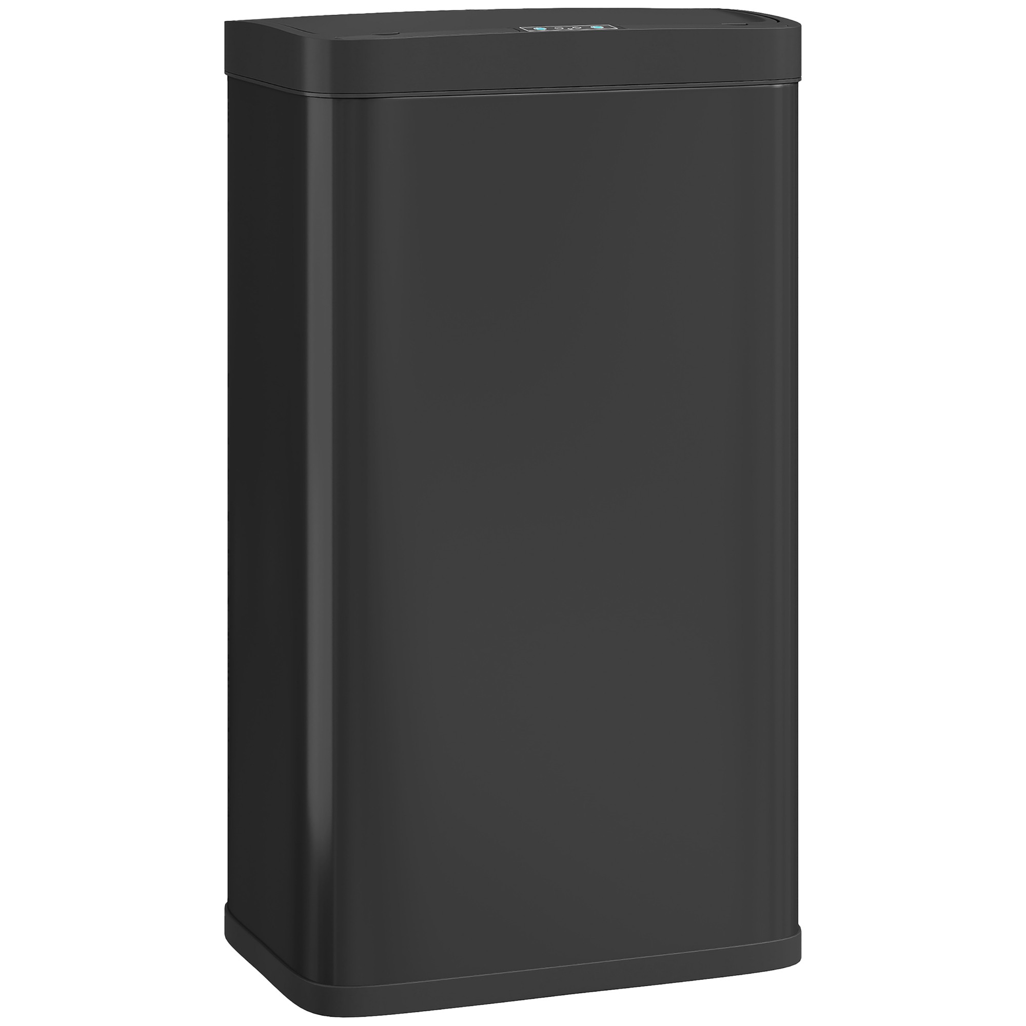 Sleek black 45L kitchen sensor bin by HOMCOM, featuring a smooth plastic exterior, a touchless lid for easy access, and a modern rectangular design.