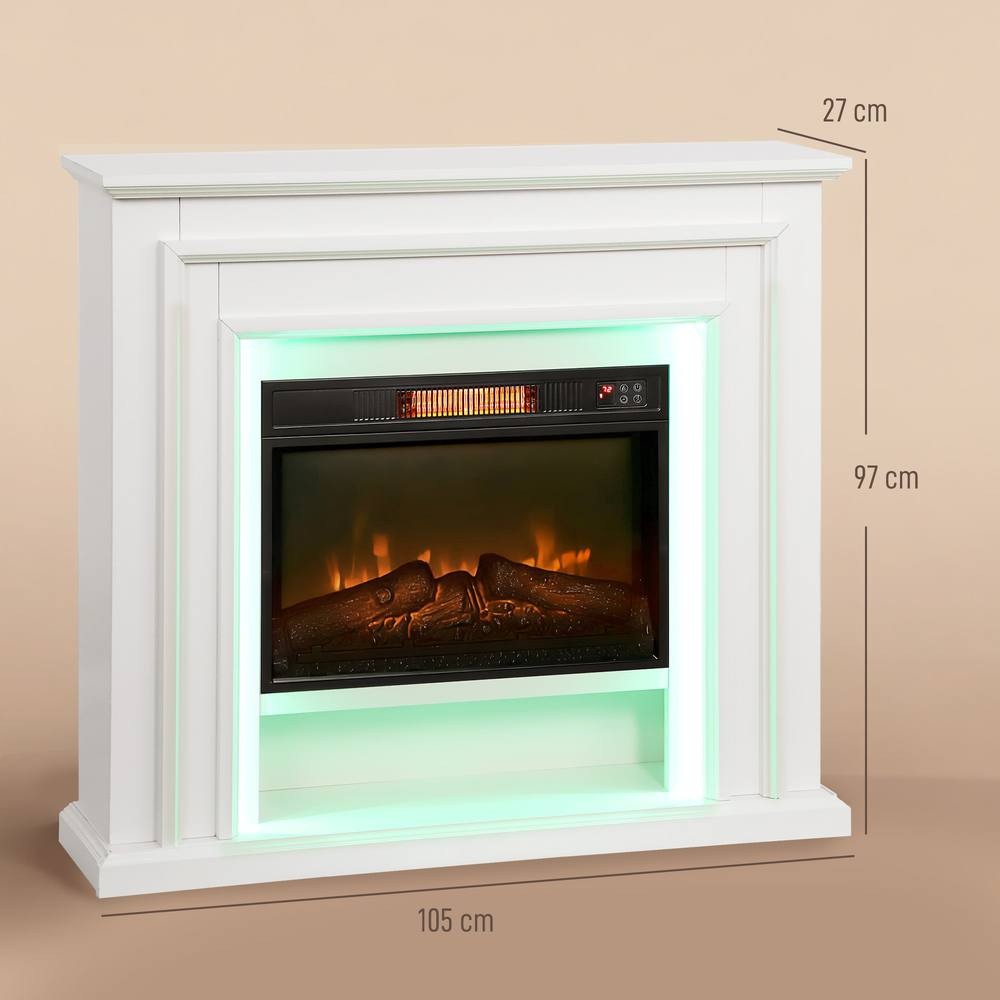 HOMCOM 4777 BTU White Inset Electric Fireplace and Mantel with RGB LED 105cm 1800W - image 3