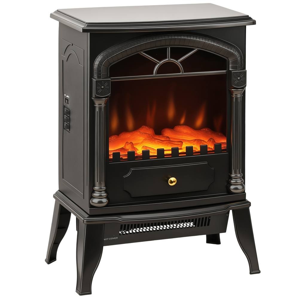 HOMCOM 6820 BTU Black Portable Fireplace with Adjustable Thermostat 39cm 2000W - image 2