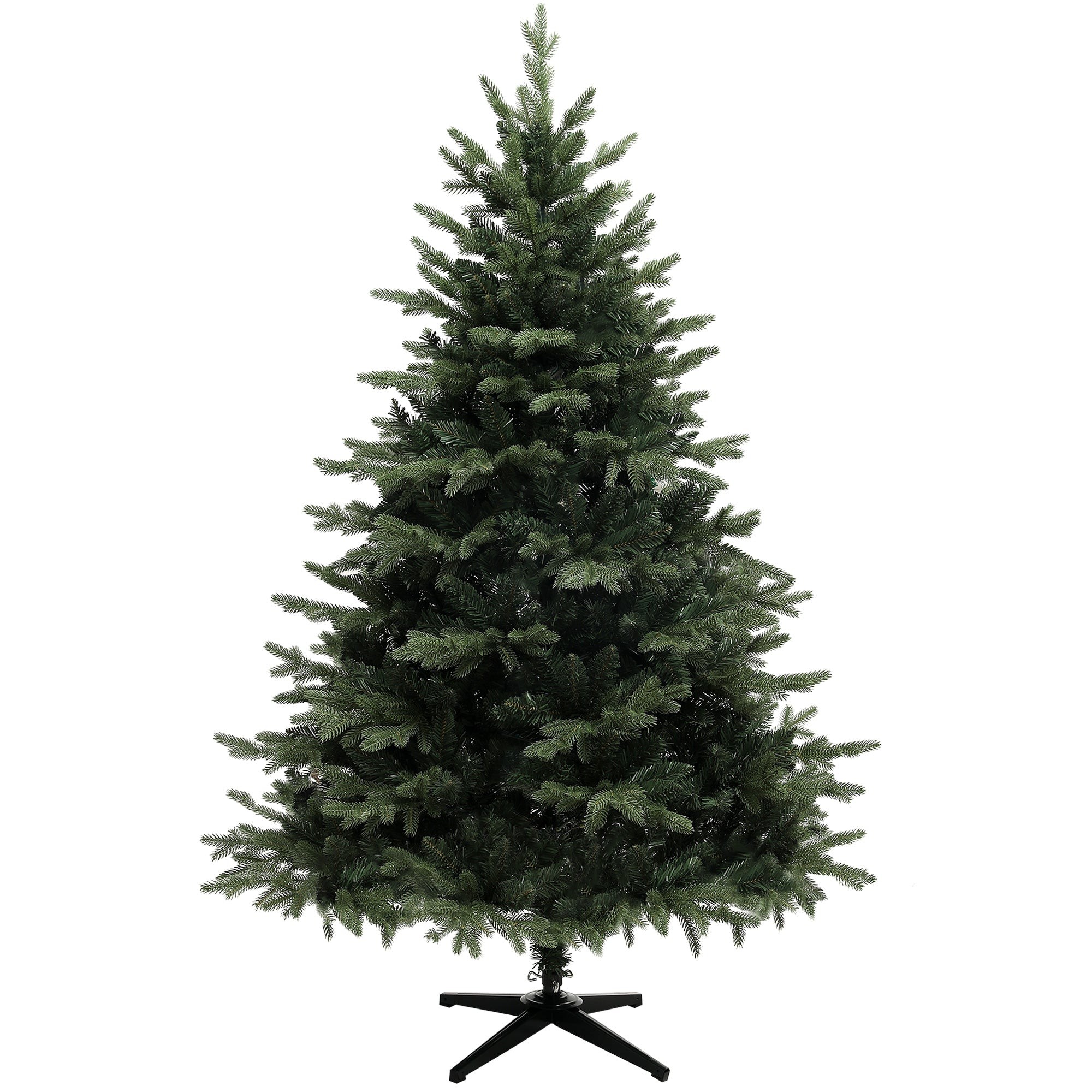 6ft artificial spruce Christmas tree in green with realistic branches, featuring a sturdy black metal stand for stability.