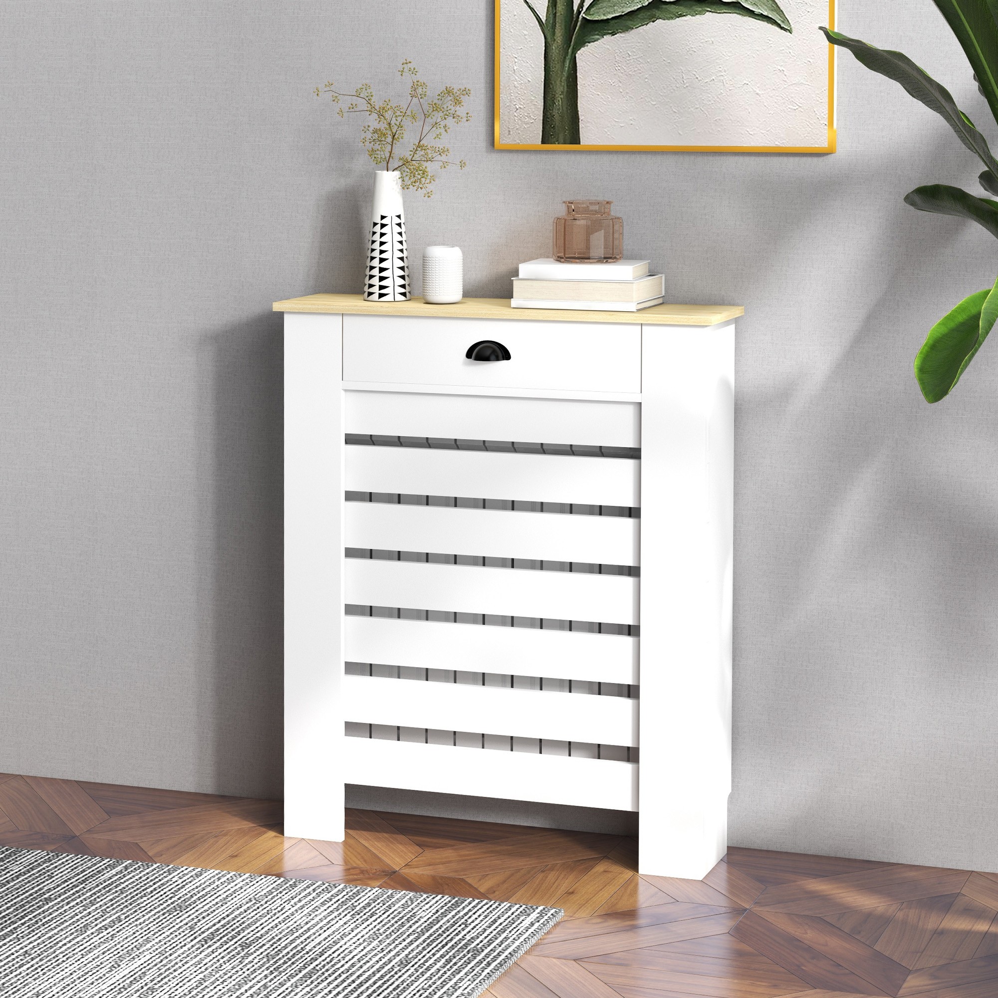 HOMCOM 95.5H x 78Wcm Radiator Cover, with Drawer - White - image 2