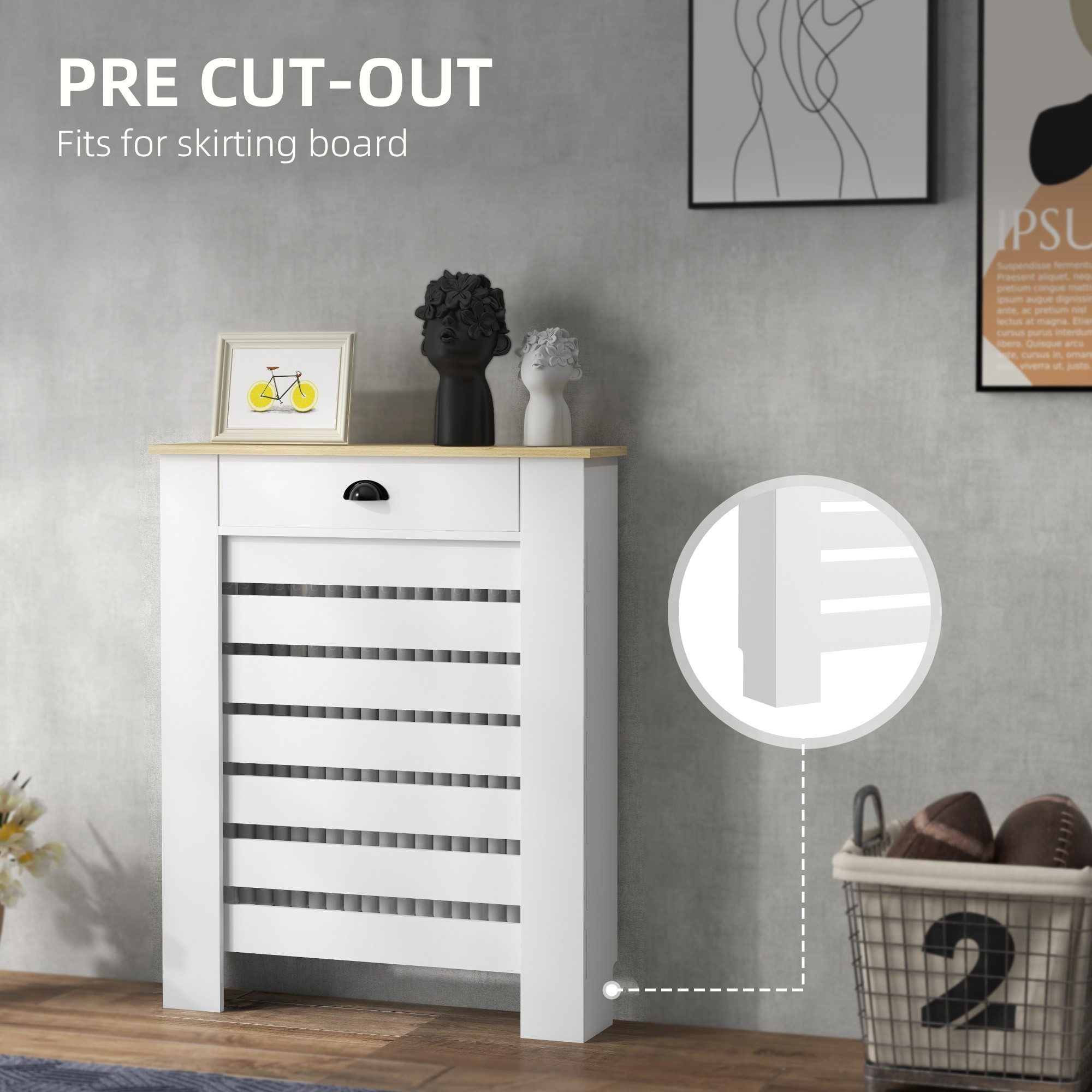HOMCOM 95.5H x 78Wcm Radiator Cover, with Drawer - White - image 4