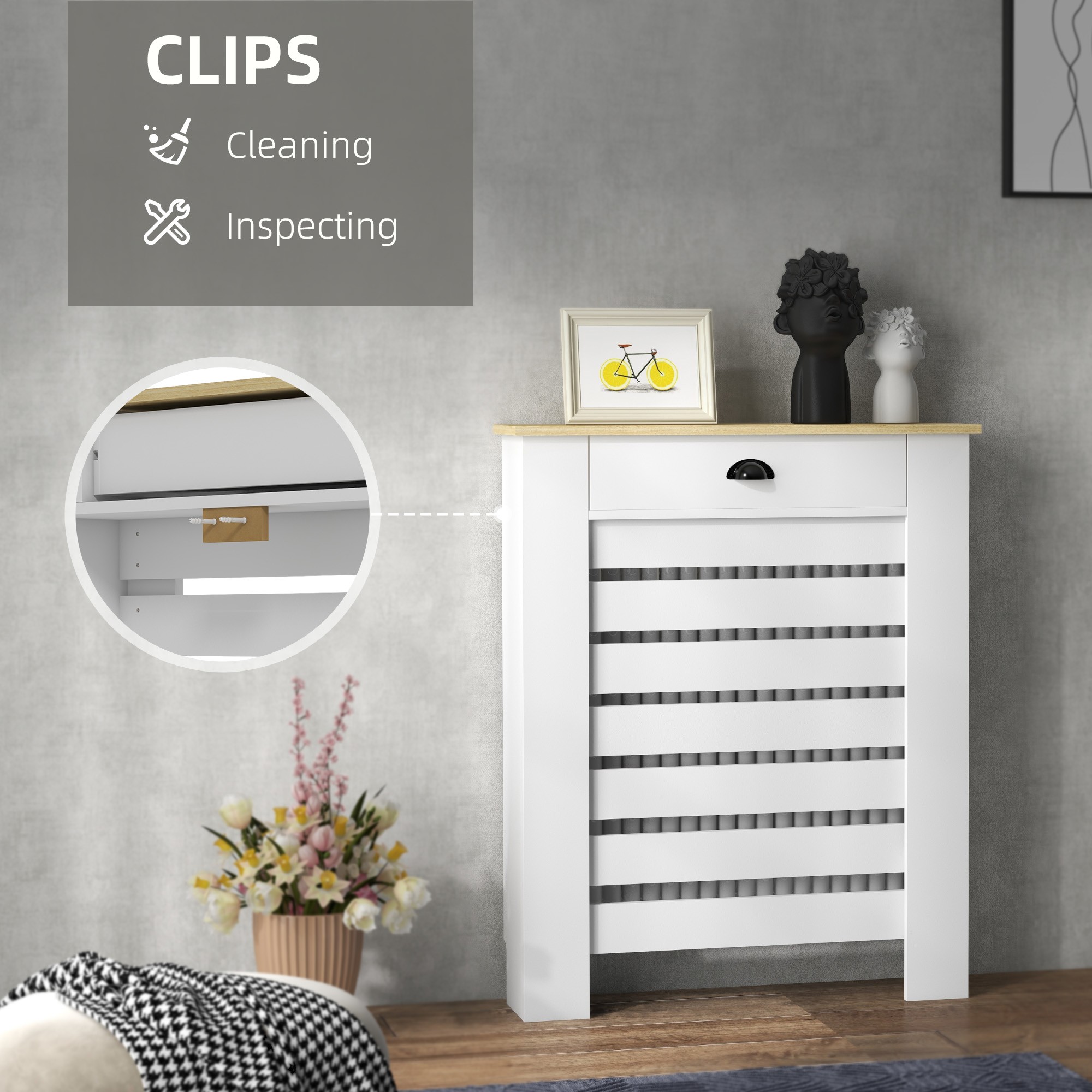 HOMCOM 95.5H x 78Wcm Radiator Cover, with Drawer - White - image 5