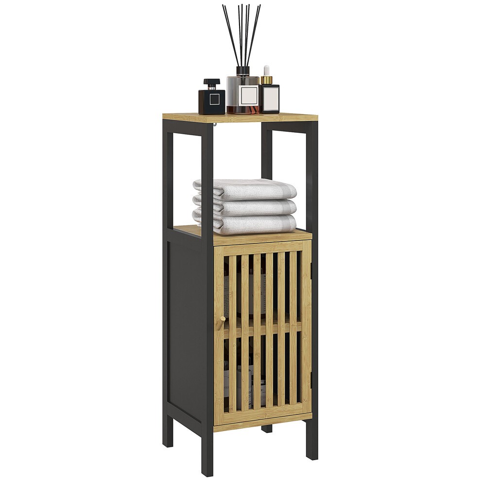 HOMCOM Adjustable Shelf Black Bathroom Floor Cabinet - image 5