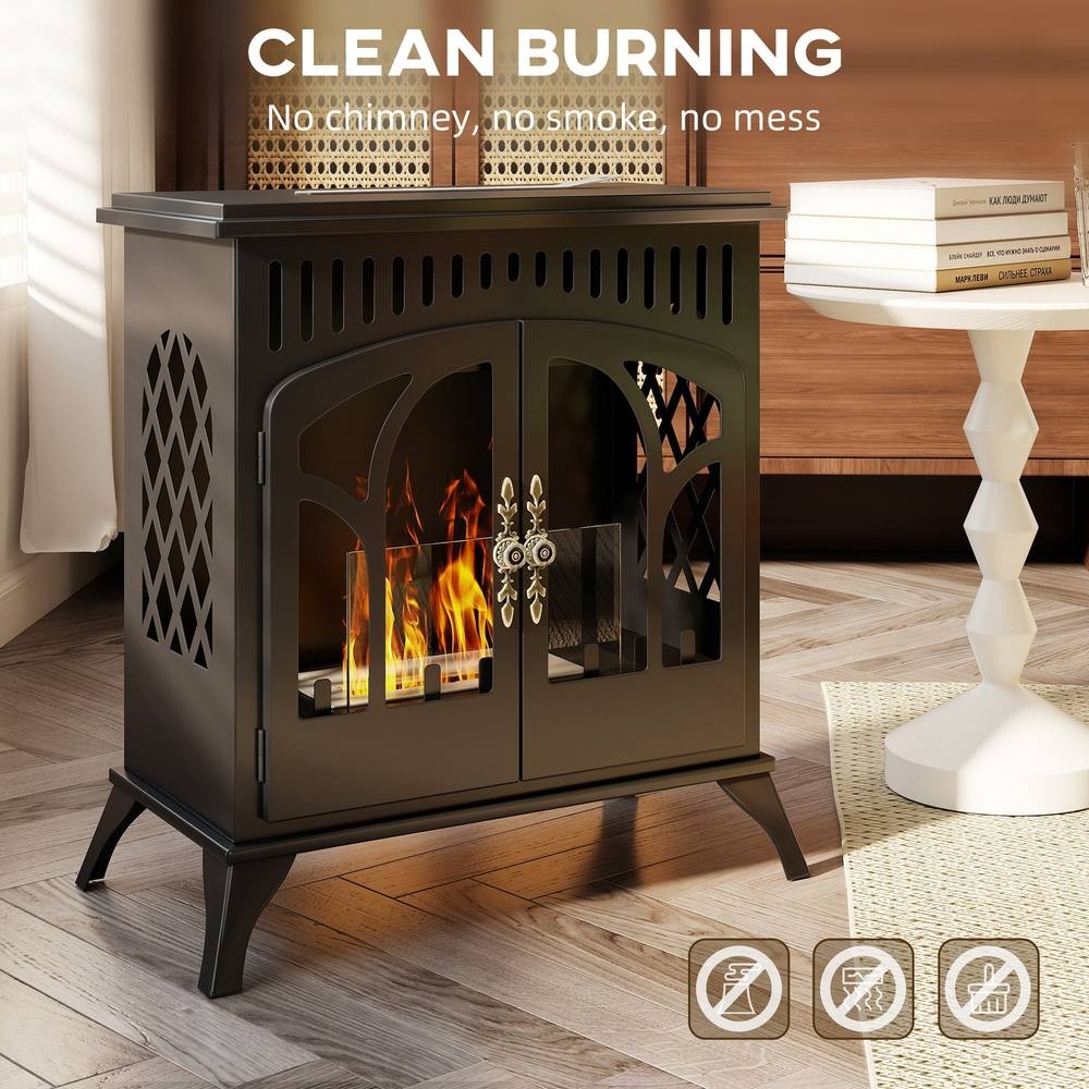 HOMCOM Black 2 Door Bio Ethanol Fireplace Stove 64cm 2000W - image 4