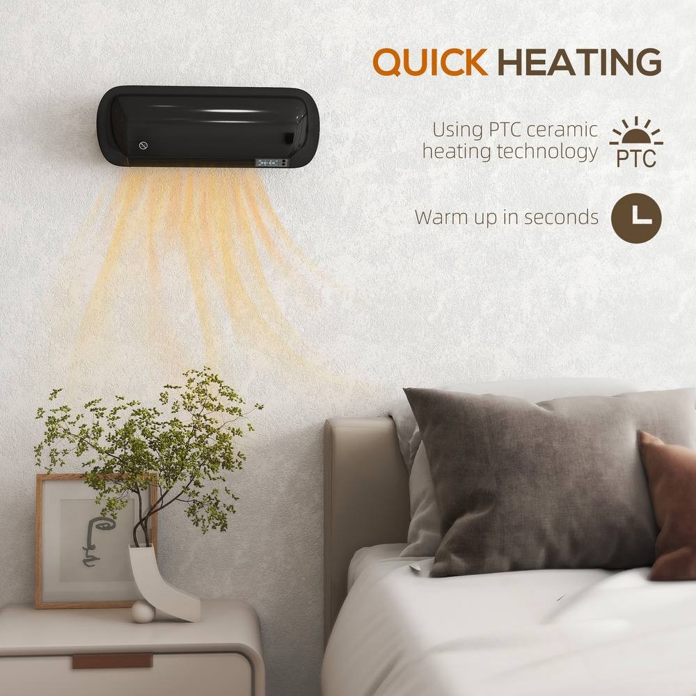 HOMCOM Black Wall Mounted Ceramic Electric Fan Heater with Remote 50cm 2000W - image 4