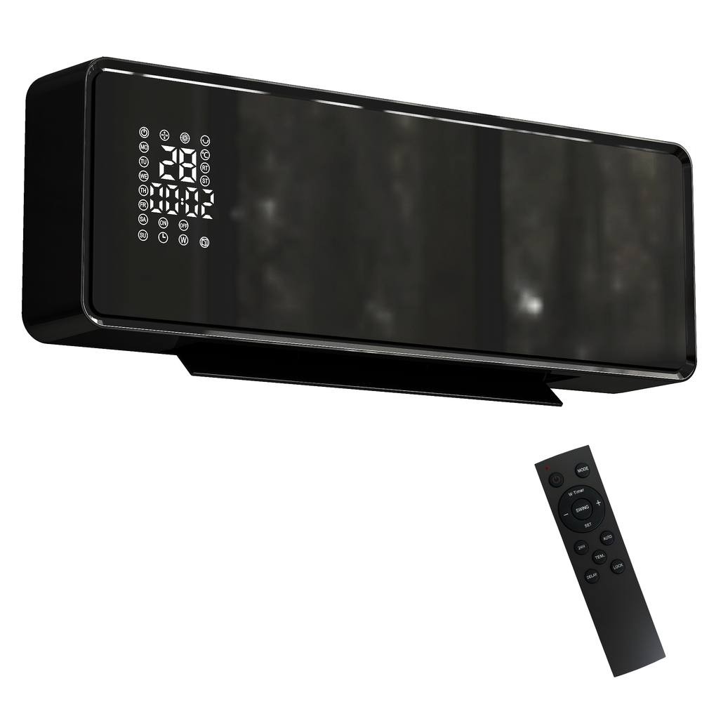 HOMCOM Black Wall Mounted Ceramic Electric Fan Heater with Timer and Remote 54cm 2000W - image 2