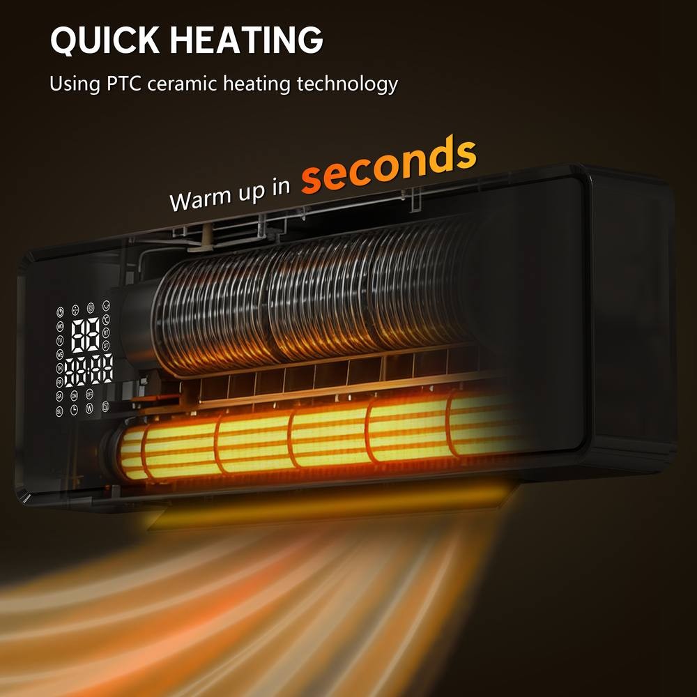 HOMCOM Black Wall Mounted Ceramic Electric Fan Heater with Timer and Remote 54cm 2000W - image 4