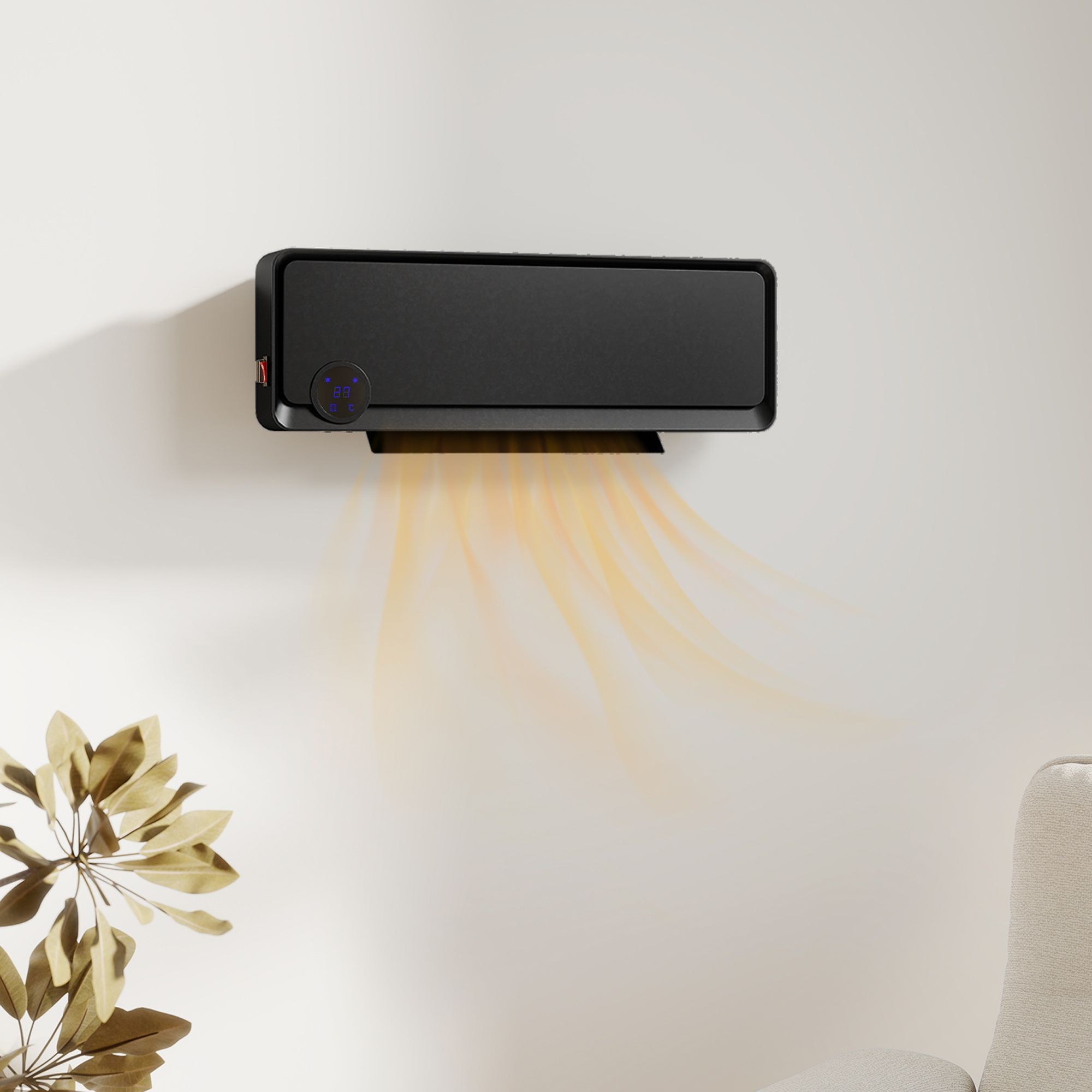 HOMCOM Black Wall Mounted Downflow Heater with Timer and Remote 56cm 2000W - image 2