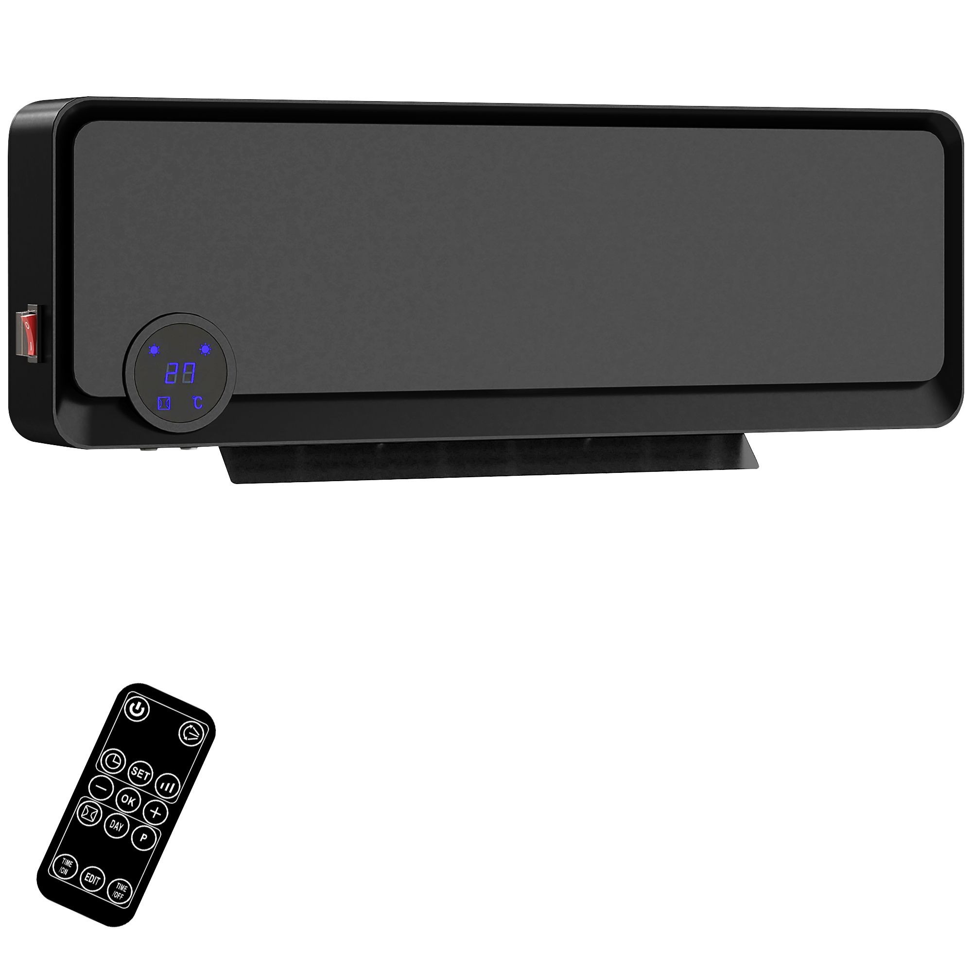 HOMCOM Black Wall Mounted Downflow Heater with Timer and Remote 56cm 2000W - image 3