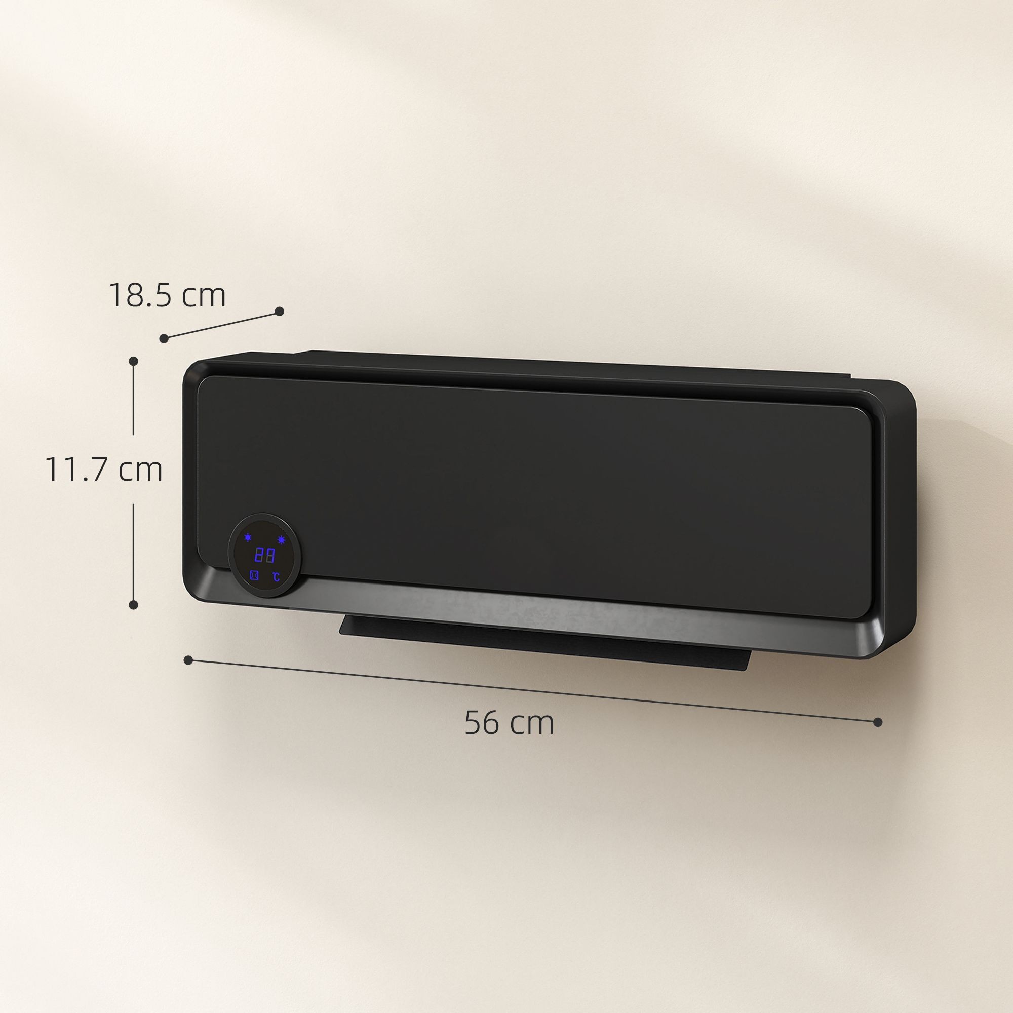 HOMCOM Black Wall Mounted Downflow Heater with Timer and Remote 56cm 2000W - image 4