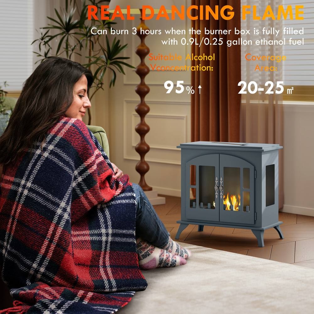 HOMCOM Free Standing Grey Bio Ethanol Fireplace Stove with Tank 55cm 0.9L - image 4