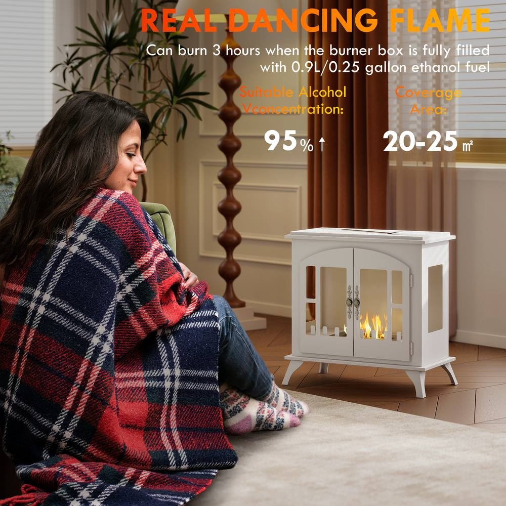HOMCOM Free Standing White Bio Ethanol Fireplace Stove with Tank 55cm 0.9L - image 4