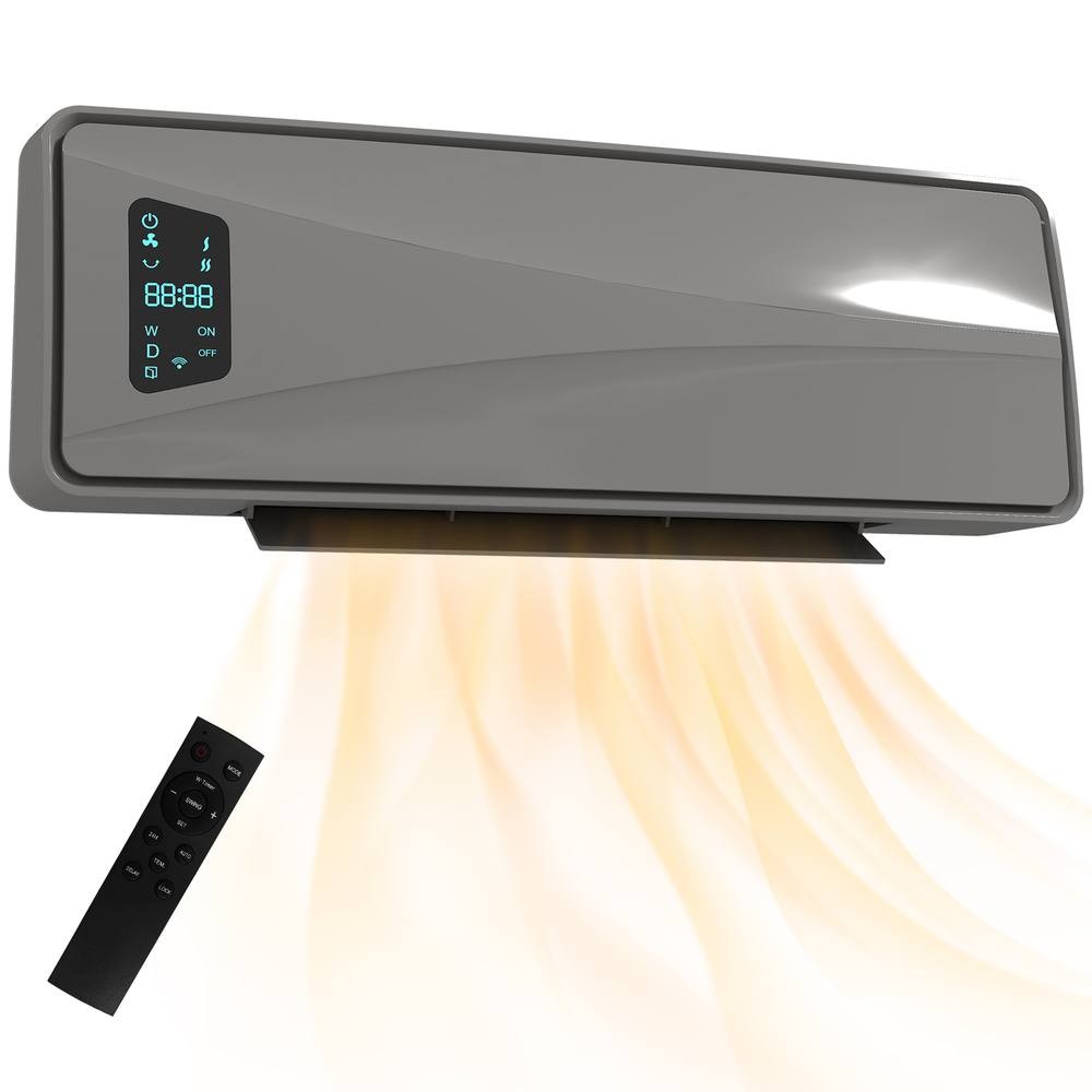 HOMCOM Grey Ceramic Electric Wall Fan Heater with Timer and Remote 54cm 2000W - image 2