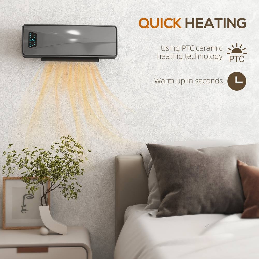 HOMCOM Grey Ceramic Electric Wall Fan Heater with Timer and Remote 54cm 2000W - image 4