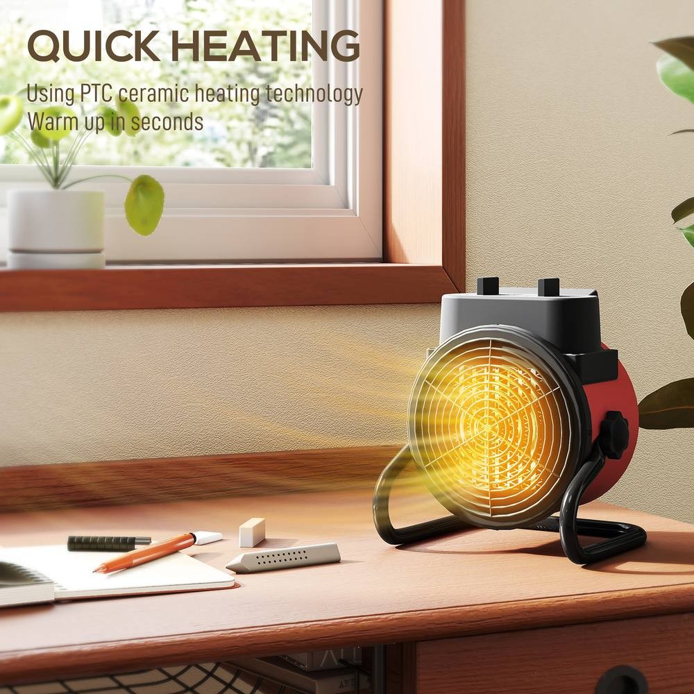 HOMCOM Red Portable Ceramic Electric Fan Space Heater 21.5cm 1500W - image 4