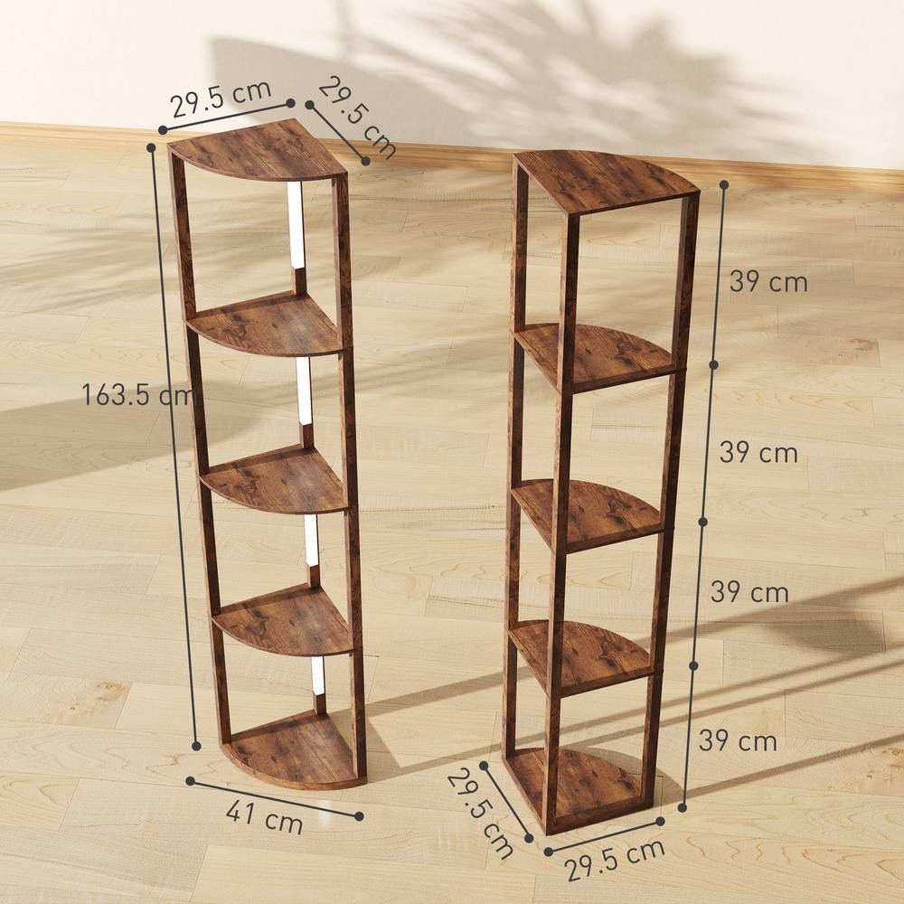 HOMCOM Rustic Brown 4 Shelf Dimmable Warm White LED Corner Floor Lamp - image 3