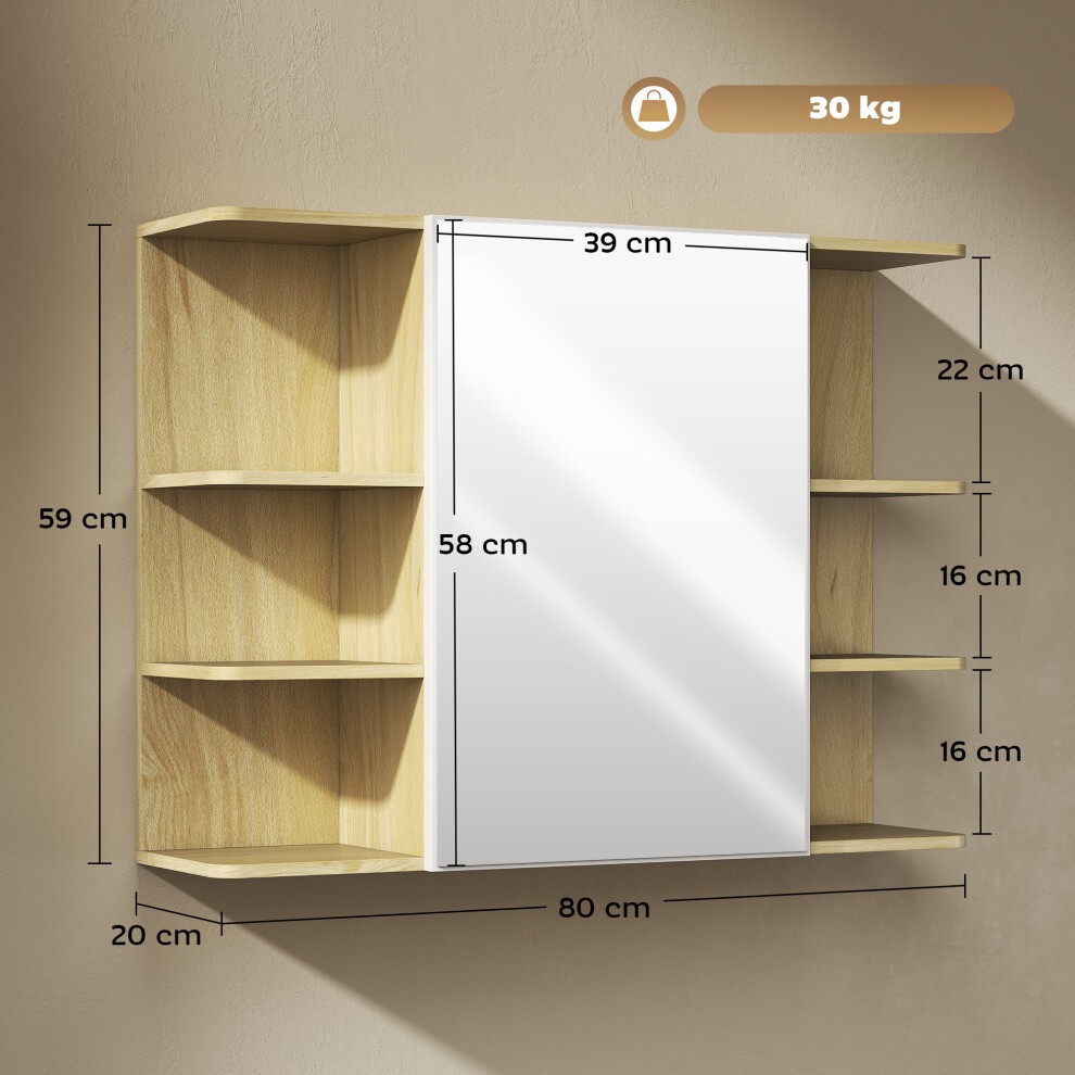 HOMCOM Single Door 6 Shelf Natural Wall Mounted Mirror Bathroom Storage Cabinet - image 2
