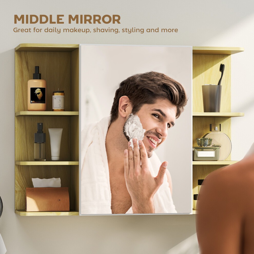 HOMCOM Single Door 6 Shelf Natural Wall Mounted Mirror Bathroom Storage Cabinet - image 3