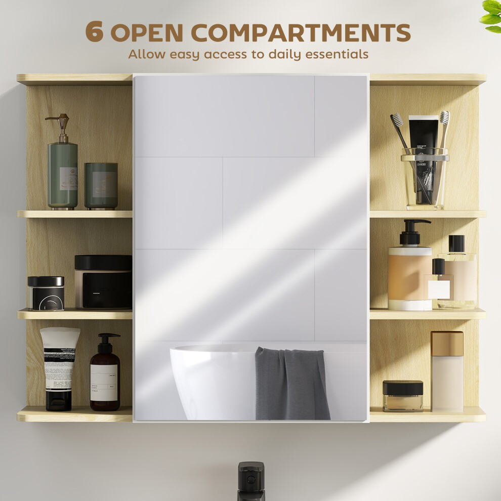 HOMCOM Single Door 6 Shelf Natural Wall Mounted Mirror Bathroom Storage Cabinet - image 4