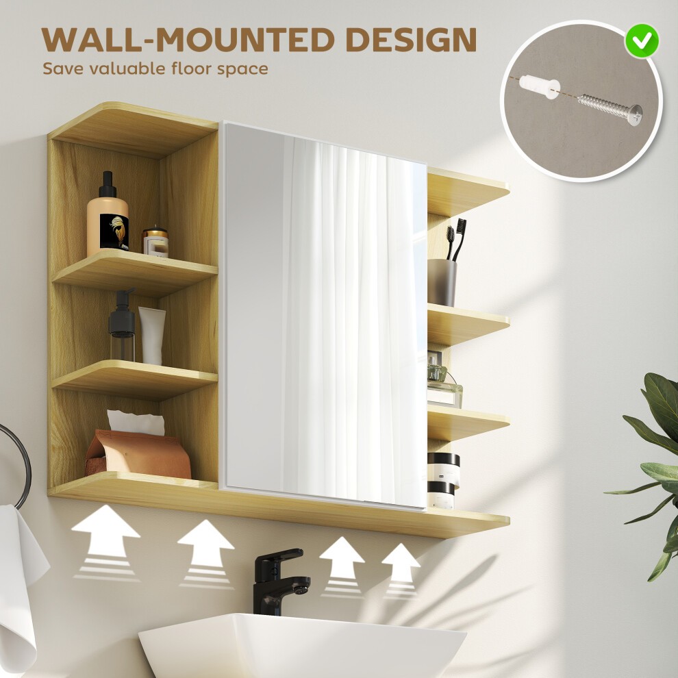 HOMCOM Single Door 6 Shelf Natural Wall Mounted Mirror Bathroom Storage Cabinet - image 5