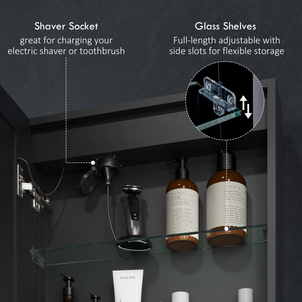 HOMCOM Single Door Black LED Light Mirror Bathroom Cabinet with Demister Pad - image 3