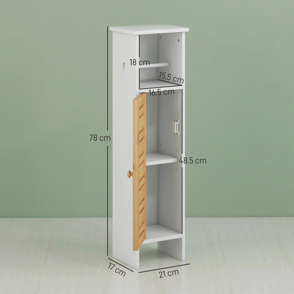 HOMCOM Single Door White Slim Bamboo Bathroom Cabinet with Toilet Paper Holder - image 2