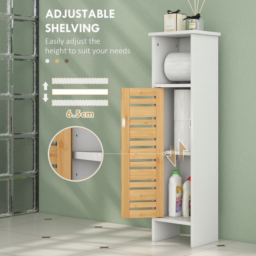 HOMCOM Single Door White Slim Bamboo Bathroom Cabinet with Toilet Paper Holder - image 4