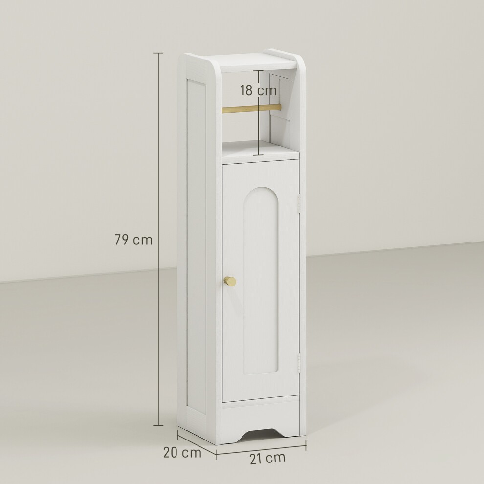 HOMCOM Single Door White Slim Bathroom Storage Cabinet with Toilet Roll Holder - image 2