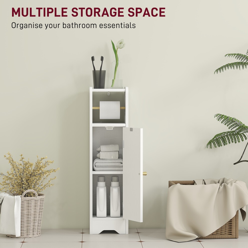 HOMCOM Single Door White Slim Bathroom Storage Cabinet with Toilet Roll Holder - image 3