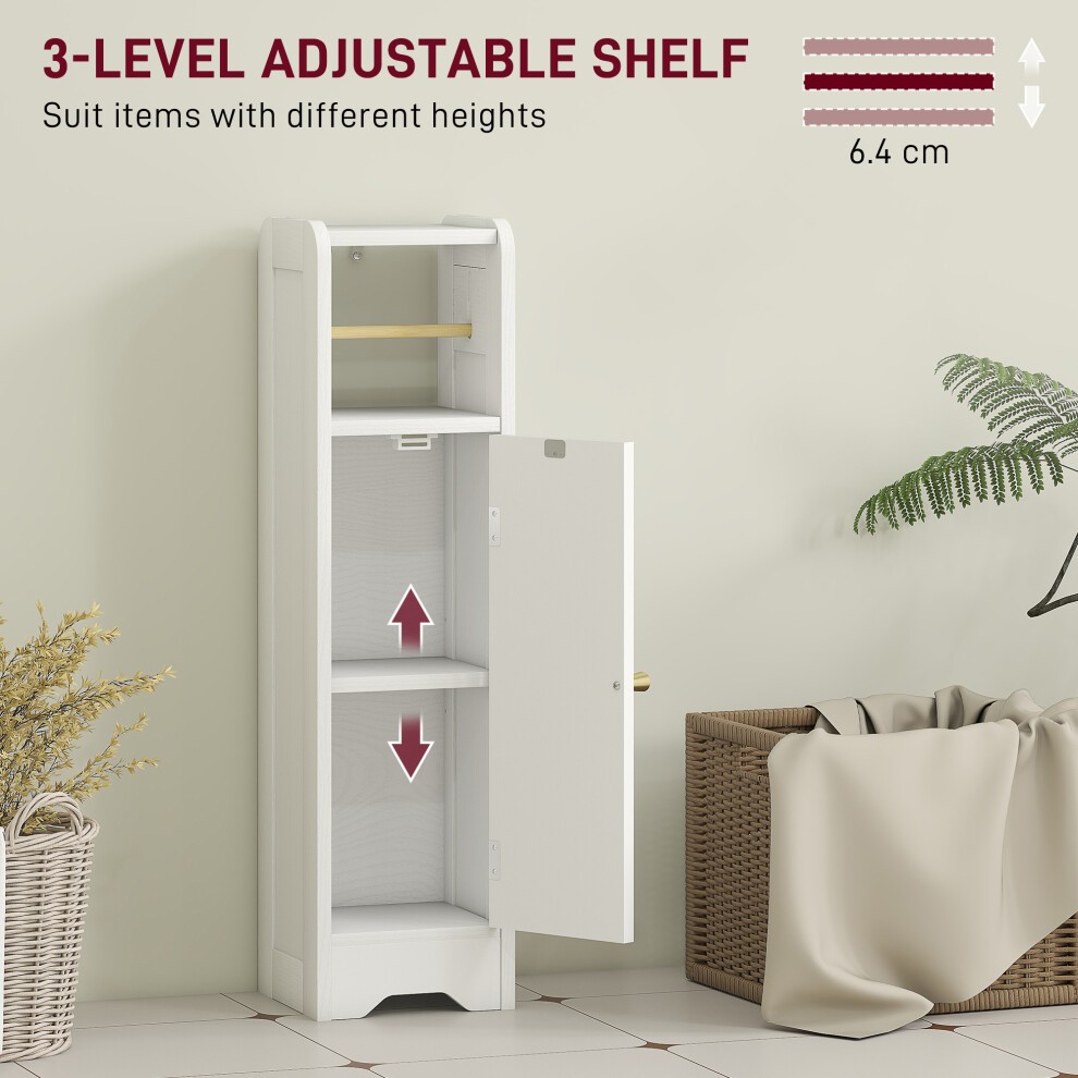 HOMCOM Single Door White Slim Bathroom Storage Cabinet with Toilet Roll Holder - image 4