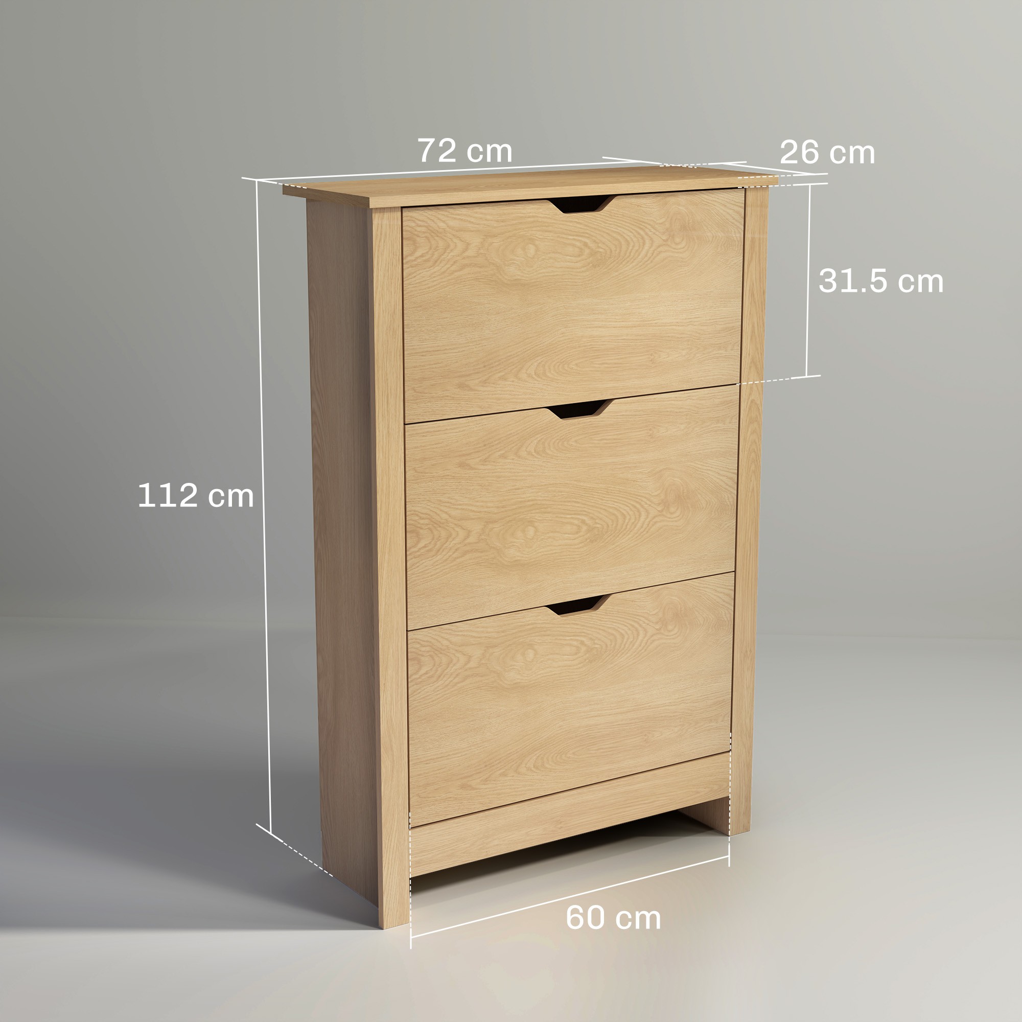 HOMCOM Slim Shoe Cabinet, Narrow Shoe Cupboard with 3 Drawers, Adjustable Shelves for 18 Pairs of Shoes, Natural Wood Finish - image 3