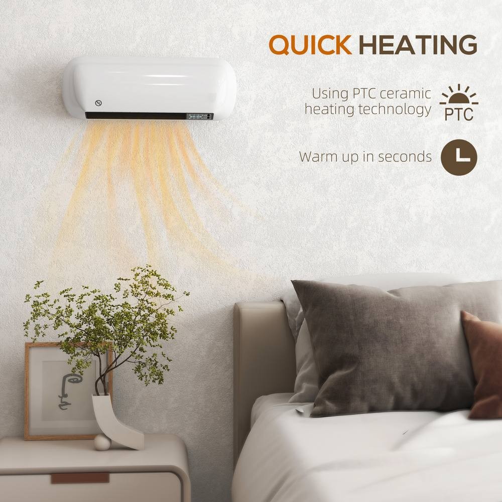 HOMCOM White Wall Mounted Ceramic Electric Fan Heater with Remote 50cm 2000W - image 4