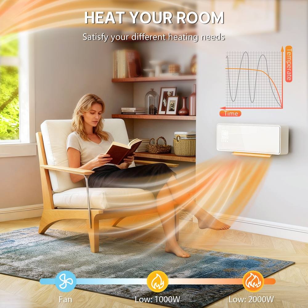 HOMCOM White Wall Mounted Ceramic Electric Fan Heater with Timer and Remote 54cm 2000W - image 5
