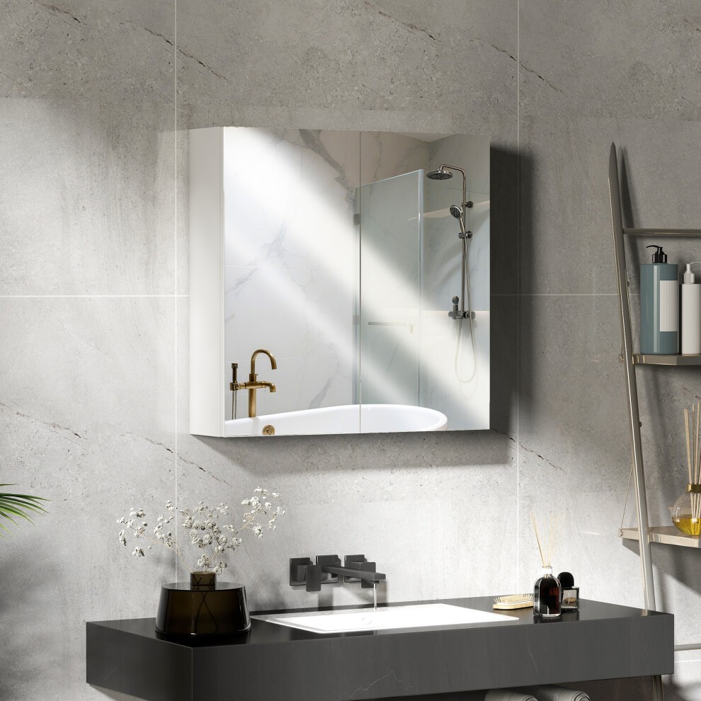 Wall-mounted white bathroom mirror cabinet with a sleek design, measuring 60 x 15 x 60 cm, featuring a reflective surface and modern aesthetic, suitable for contemporary spaces.