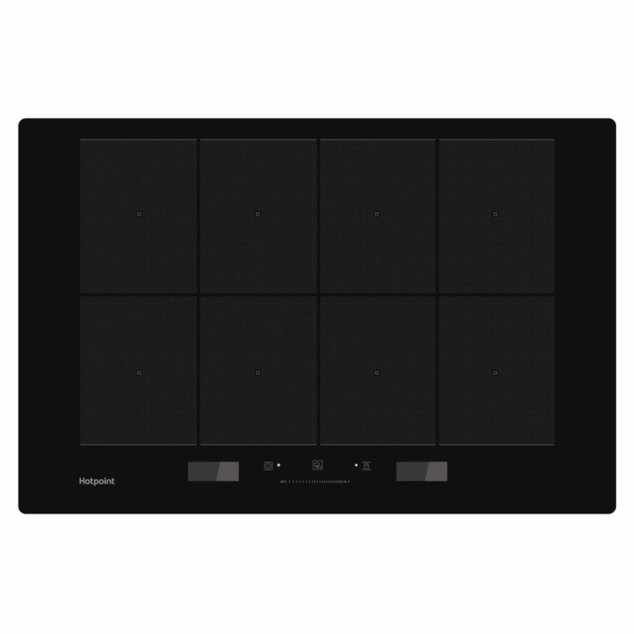 Black Hotpoint ActiveCook ACP 778 C BA induction ceramic hob featuring a sleek design with eight cooking zones and touch controls for easy operation.