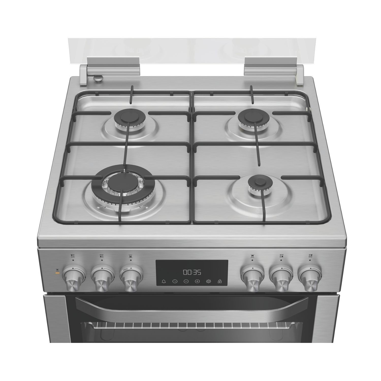 Hotpoint HDD6GDC2WX Stainless Steel 60cm Dual Fuel Freestanding Double Cooker With Glass Lid - image 5