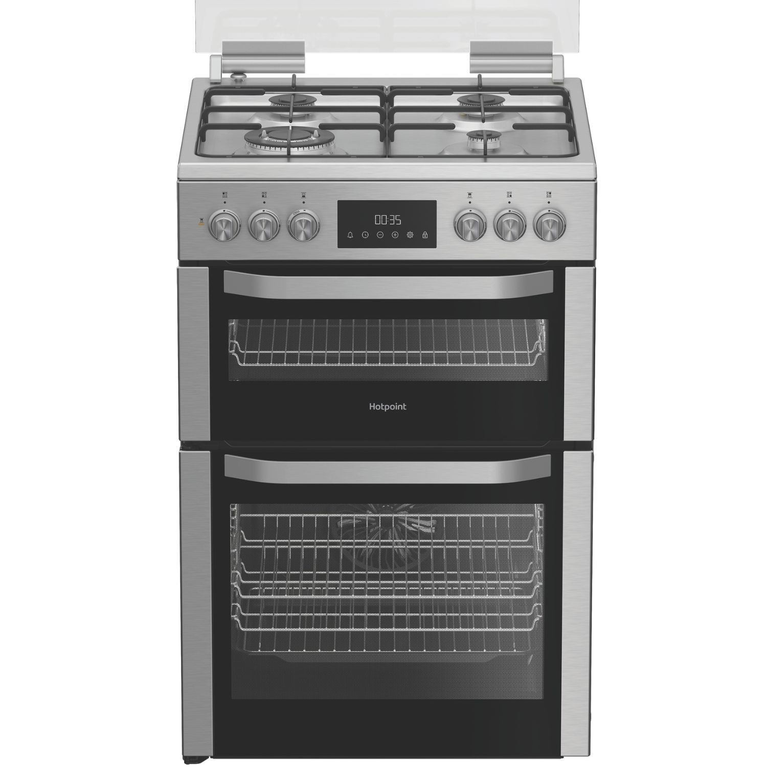 Hotpoint Hotpoint 60cm Dual Fuel Cooker with Glass Lid - Stainless Steel