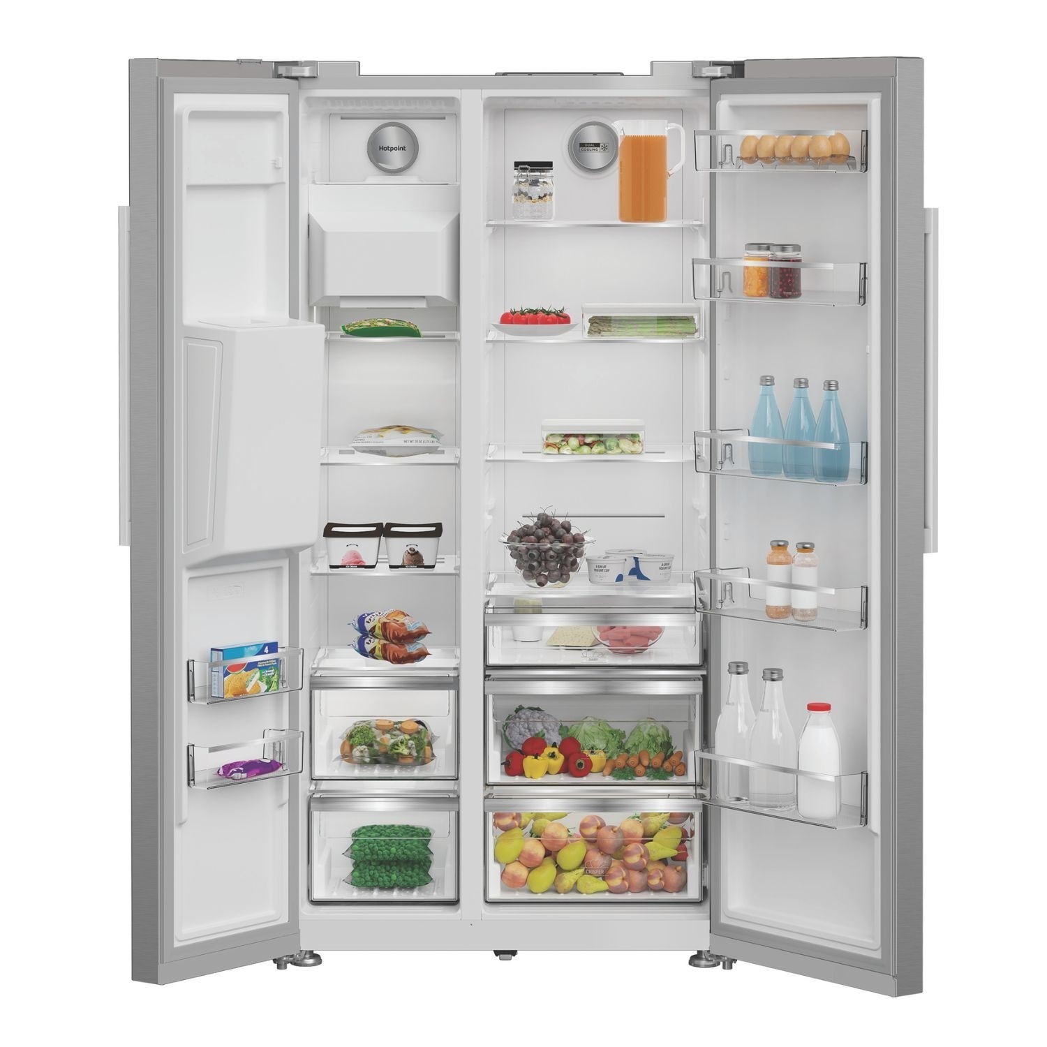 Hotpoint HPG26573WXP4 Inox Dual No Frost Side By Side American Fridge Freezer With Water & Ice Dispenser - image 3