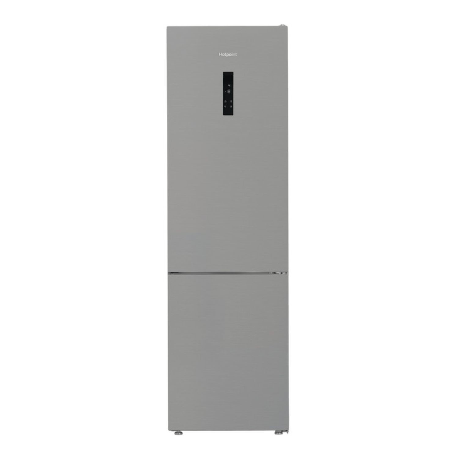 Silver freestanding fridge freezer with a 70/30 split, featuring a sleek design, digital control panel, and a spacious 355-litre capacity.