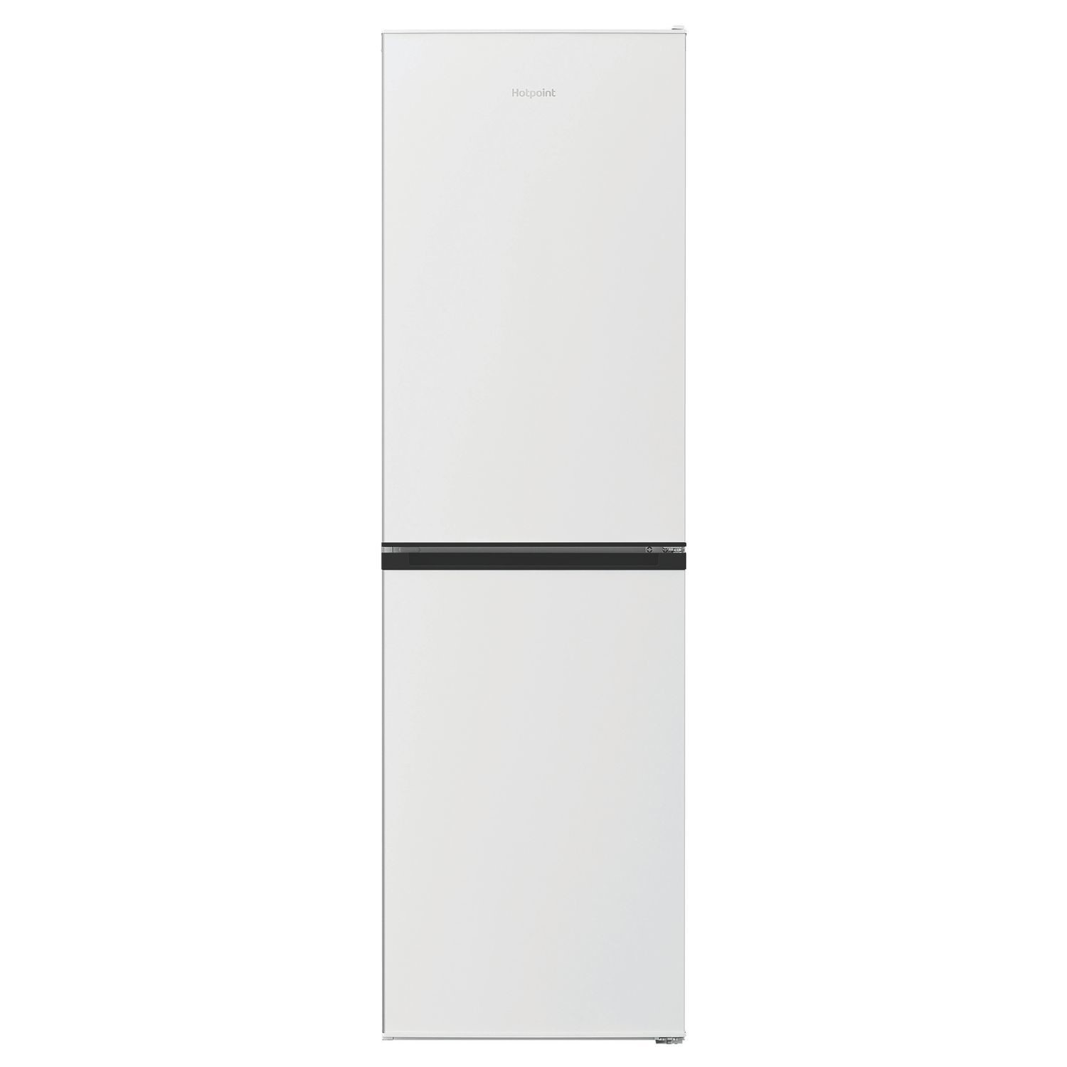 White 183cm high Hotpoint HPKH1261W5UK frost-free fridge freezer with a sleek design, featuring a black horizontal handle and a bottom freezer compartment.