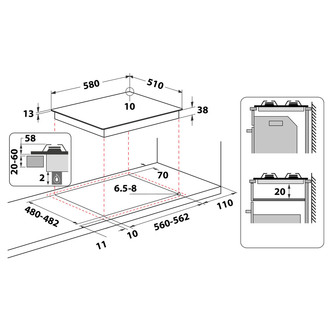 Silver Hotpoint PPH 60P F IX UK gas hob featuring four burners, a sleek stainless steel finish, and precise dimensions for installation.