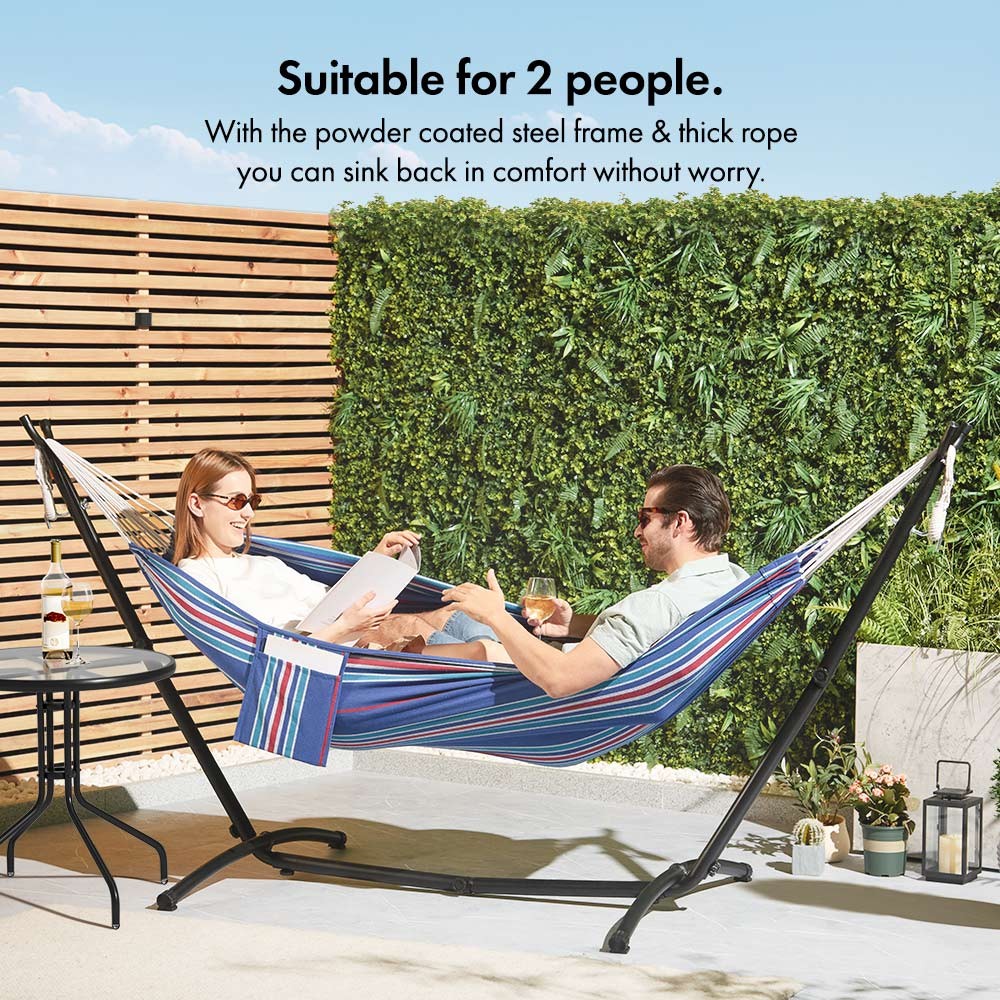 Ibiza 2 Person Blue & Red Hammock with Stand - image 2