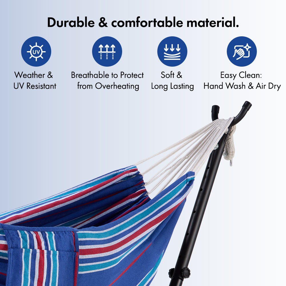 Ibiza 2 Person Blue & Red Hammock with Stand - image 3