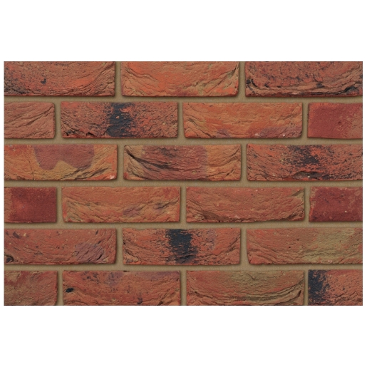 Ibstock Ivanhoe Katrina Multi facing bricks in a pack of 430, featuring a textured surface with a mix of reddish-brown and dark hues, ideal for building projects.