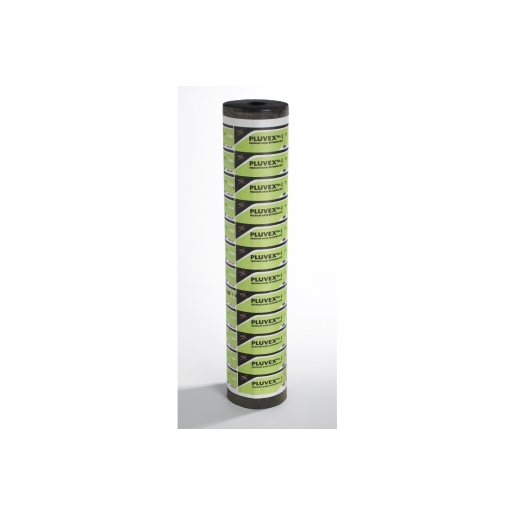 Roll of IKO Pluvex No1 Class A Damp Proof Course, 8m x 225mm, featuring a green and black design with clear branding and stacked layers for easy storage.