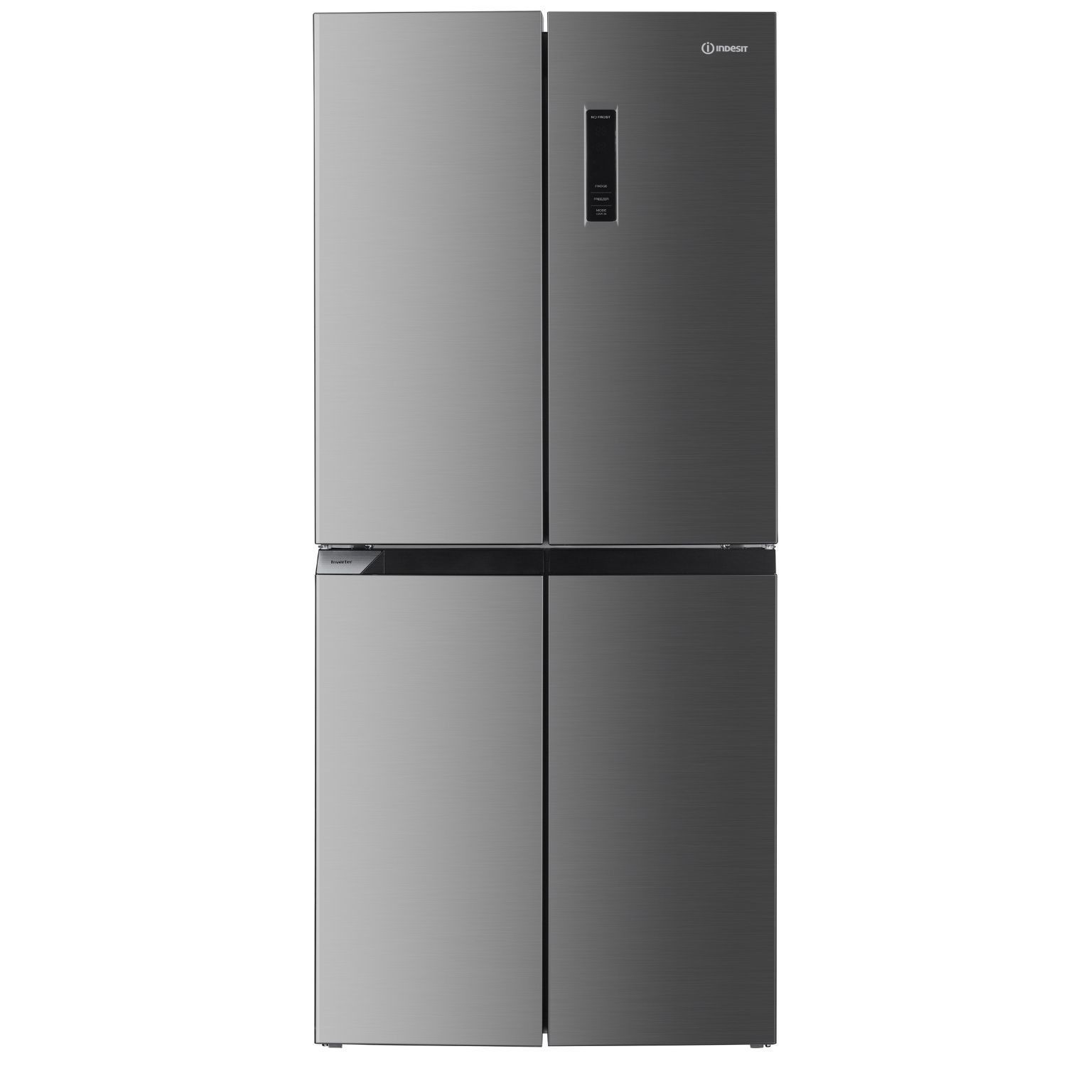 Indesit INGF6421XP American fridge freezer in sleek inox finish, featuring a frost-free design, double doors, and a digital control panel on the front.