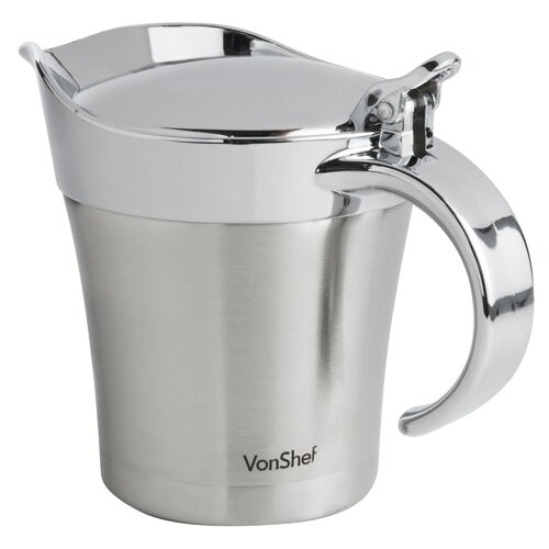 Stainless steel insulated gravy jug with a shiny chrome lid and handle, featuring a sleek design and a 500ml capacity, branded with "VonHaus" on the front.