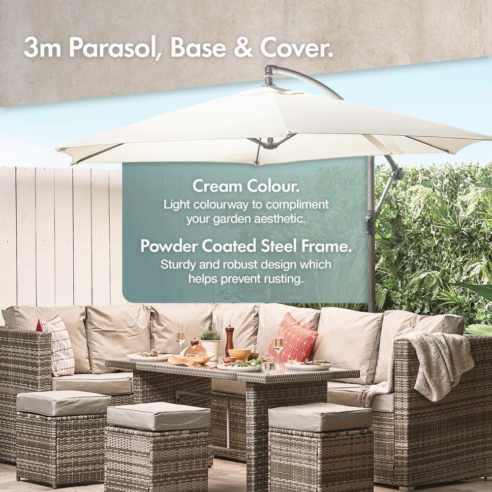 Ivory Cream 3m Cantilever Parasol, Base & Cover Set - image 2